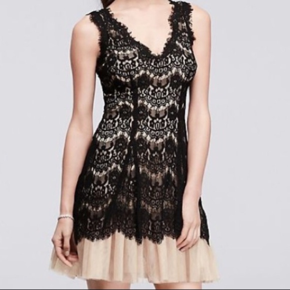 🚨SOLD 🚨 Betsey & Adam Black Lace Dress with Nude Tule